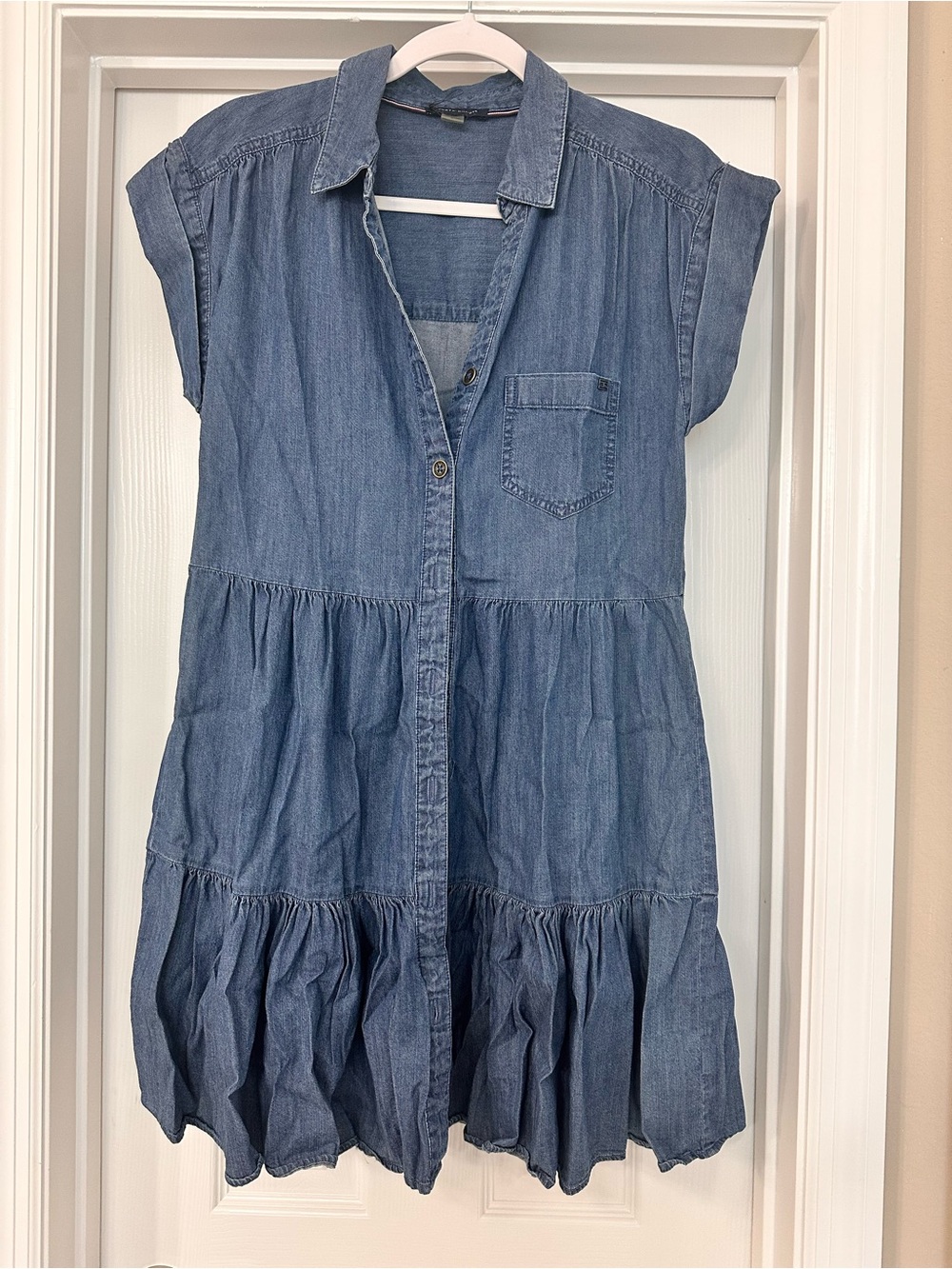 Tommy Hilfiger Blue Denim Tiered Shirt Dress